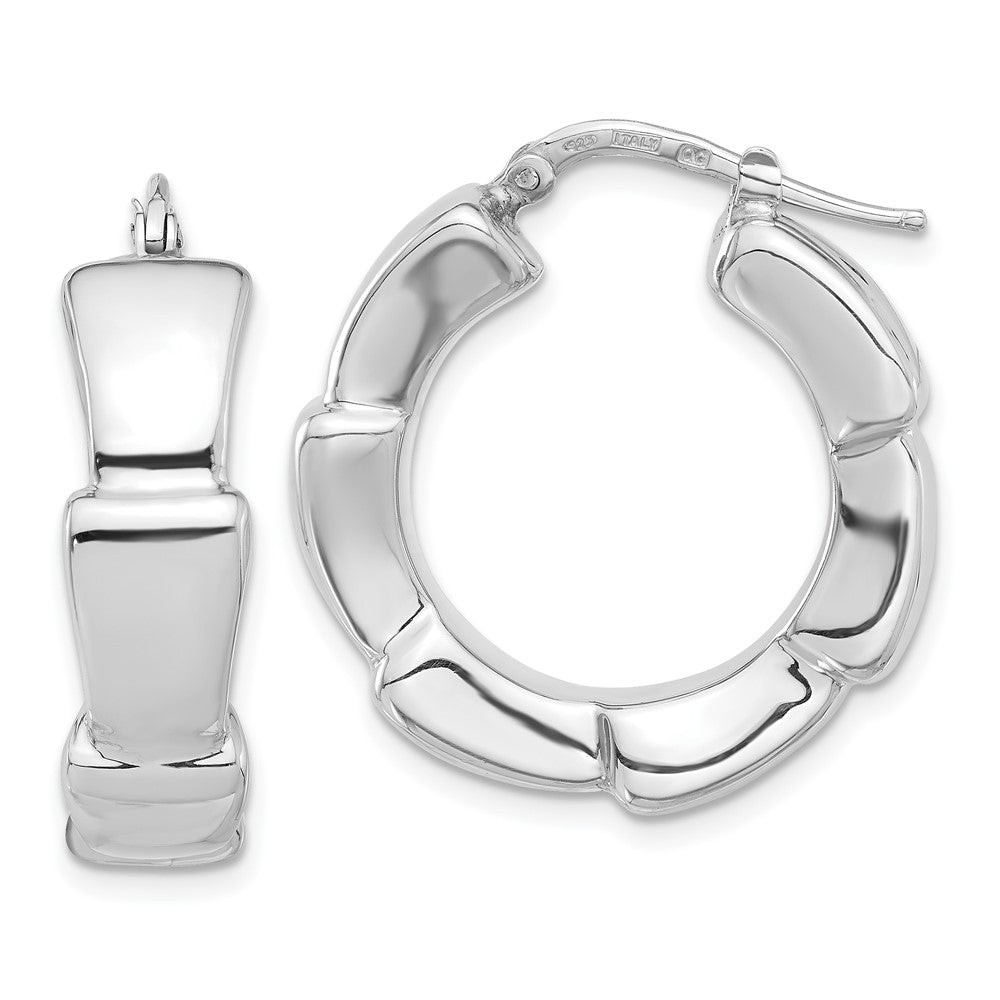QE16809 Sterling Silver Rhodium-plated Polished Hoop Earrings