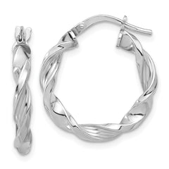 QE16815 Sterling Silver Rhodium-plated Polished & Textured Twisted Hoop Earrings