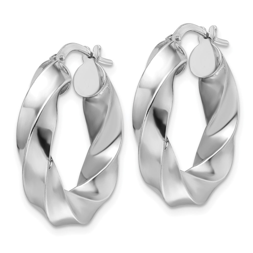 QE16817 Sterling Silver Rhod-plated Polished 5.25mm Hollow Twisted Hoop Earrings