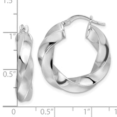 QE16817 Sterling Silver Rhod-plated Polished 5.25mm Hollow Twisted Hoop Earrings
