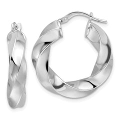 QE16817 Sterling Silver Rhod-plated Polished 5.25mm Hollow Twisted Hoop Earrings