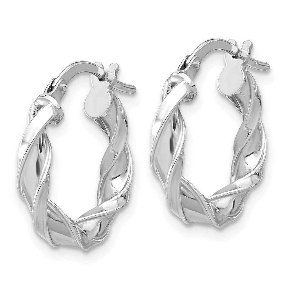 QE16818 Sterling Silver Rhodium-plated Polished Twisted Hoop Earrings