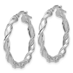 QE16820 Sterling Silver Rhodium-plated Polished Twisted Hoop Earrings
