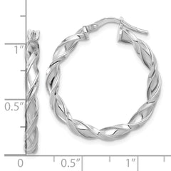 QE16820 Sterling Silver Rhodium-plated Polished Twisted Hoop Earrings