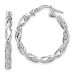 QE16820 Sterling Silver Rhodium-plated Polished Twisted Hoop Earrings