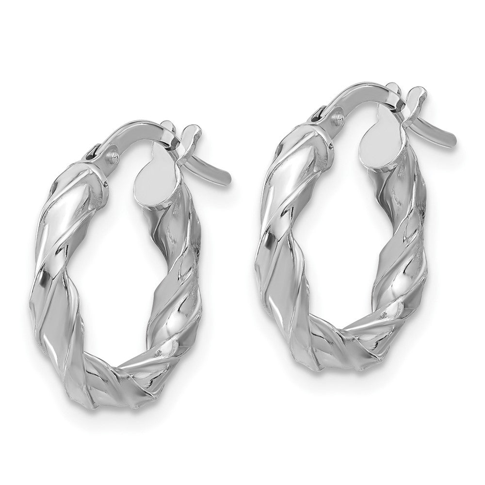 QE16823 Sterling Silver Rhodium-plated Polished Twisted Hoop Earrings