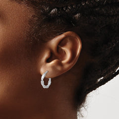 QE16823 Sterling Silver Rhodium-plated Polished Twisted Hoop Earrings