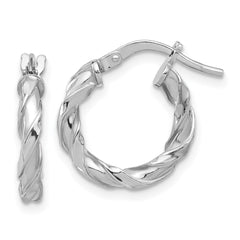 QE16823 Sterling Silver Rhodium-plated Polished Twisted Hoop Earrings