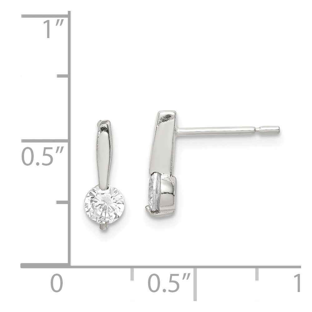 QE1683 Sterling Silver Polished CZ Drop Post Earrings