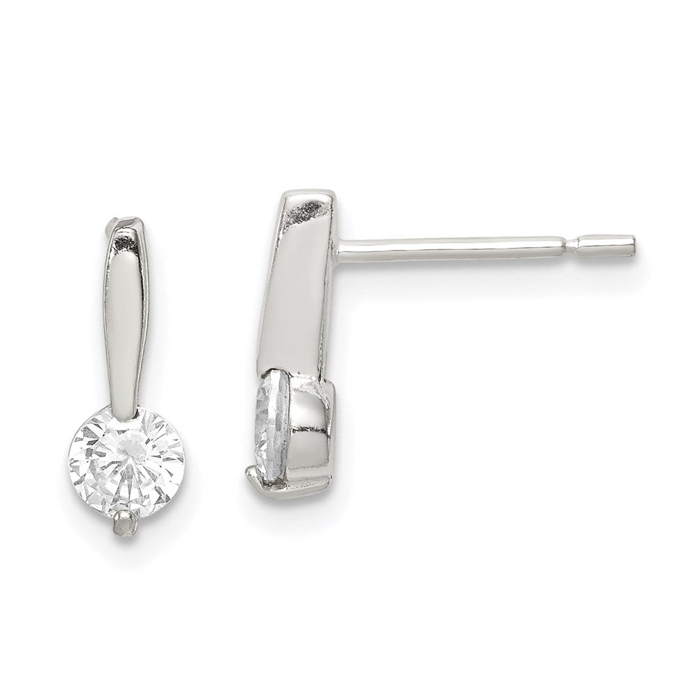 QE1683 Sterling Silver Polished CZ Drop Post Earrings