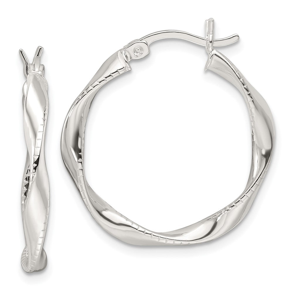 QE16831 Sterling Silver Polished Twisted Hoop Earrings