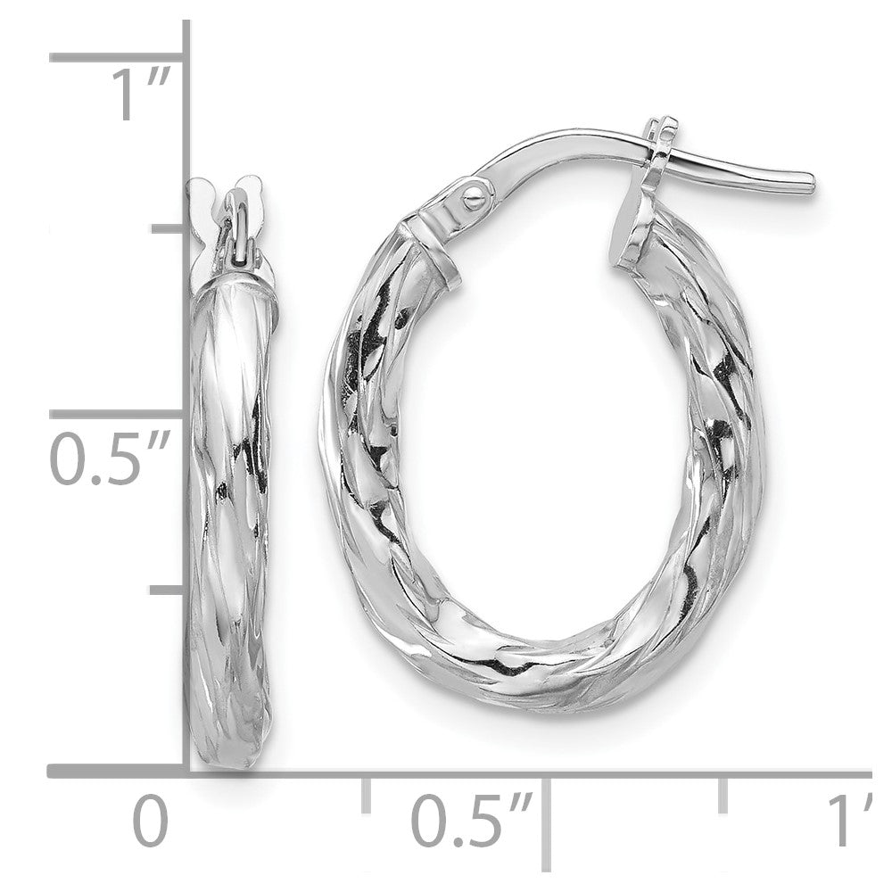 QE16832 Sterling Silver Rh-plated Polished and Textured Twisted Oval Hoop Earrings