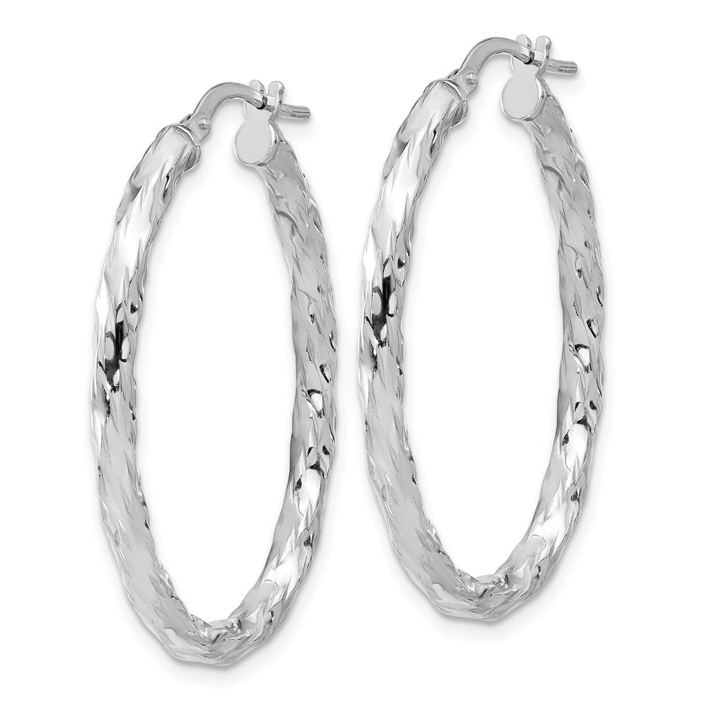 QE16833 Sterling Silver Rh-plated Polished and Textured Twisted Oval Hoop Earrings