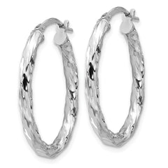 QE16834 Sterling Silver Rh-plated Polished and Textured Twisted Oval Hoop Earrings