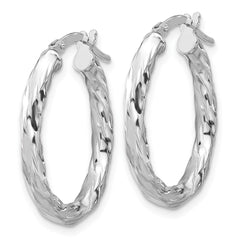 QE16835 Sterling Silver Rh-plated Polished and Textured Twisted Oval Hoop Earrings