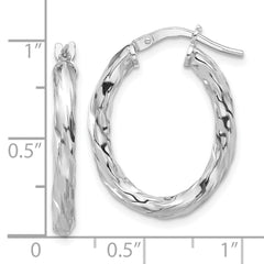 QE16835 Sterling Silver Rh-plated Polished and Textured Twisted Oval Hoop Earrings