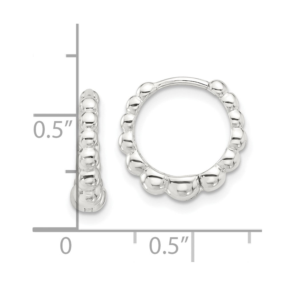 QE16839 Sterling Silver E-coated Beaded Hinged Hoop Earrings