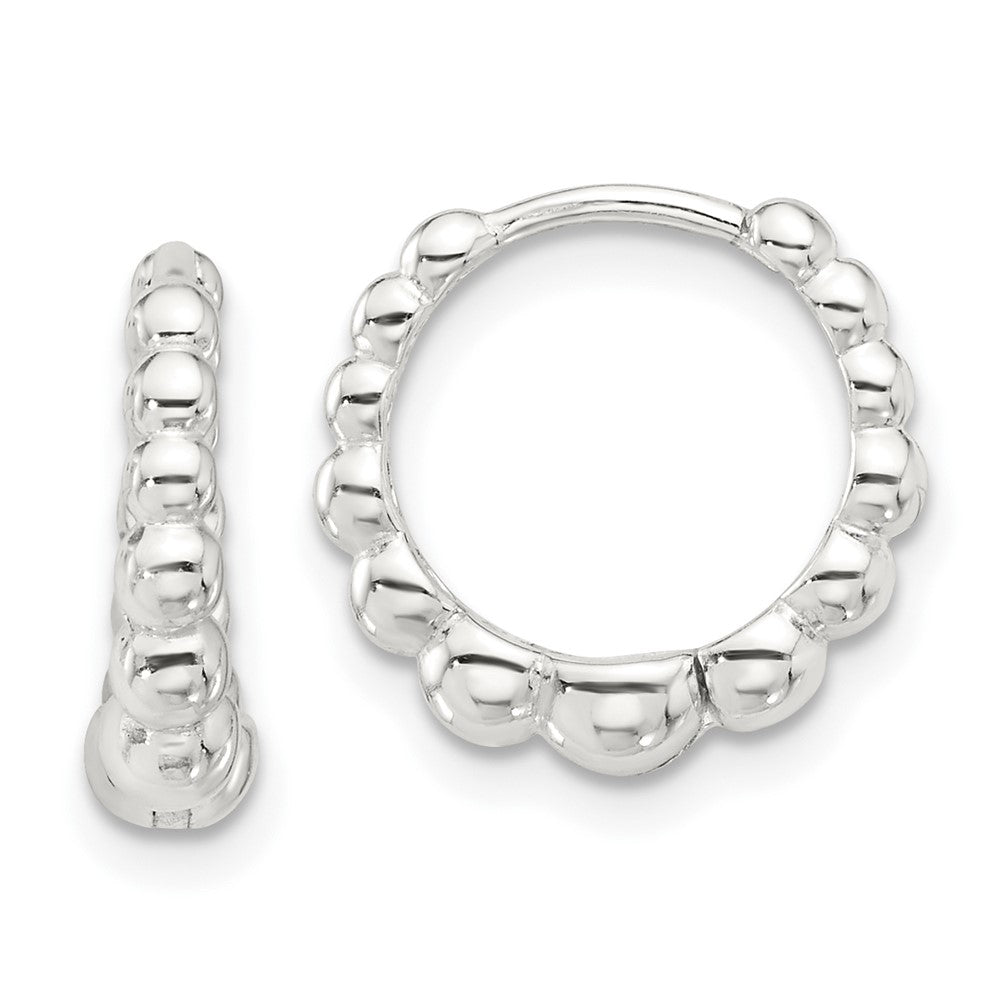 QE16839 Sterling Silver E-coated Beaded Hinged Hoop Earrings