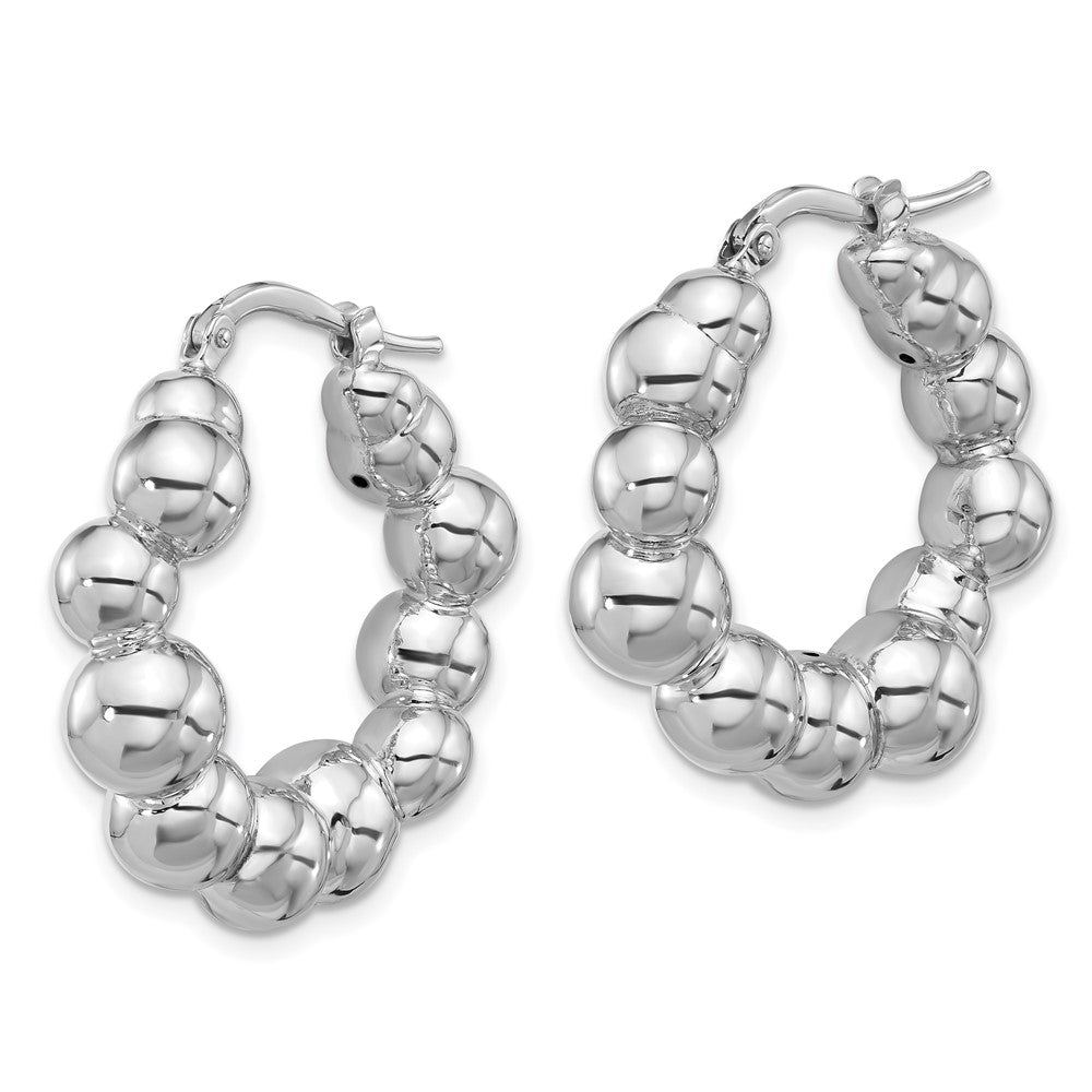 QE16843 Sterling Silver Rhodium-plated Polished Bead Hoop Earrings