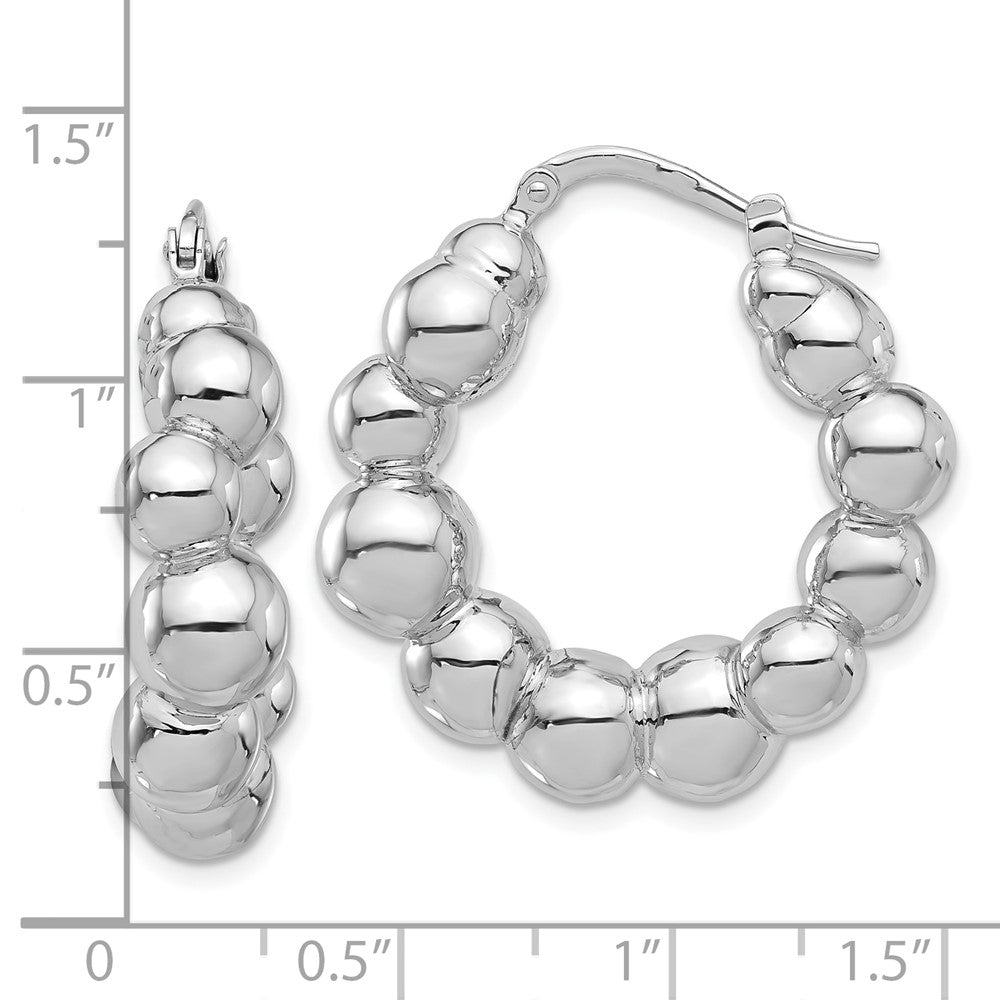 QE16843 Sterling Silver Rhodium-plated Polished Bead Hoop Earrings