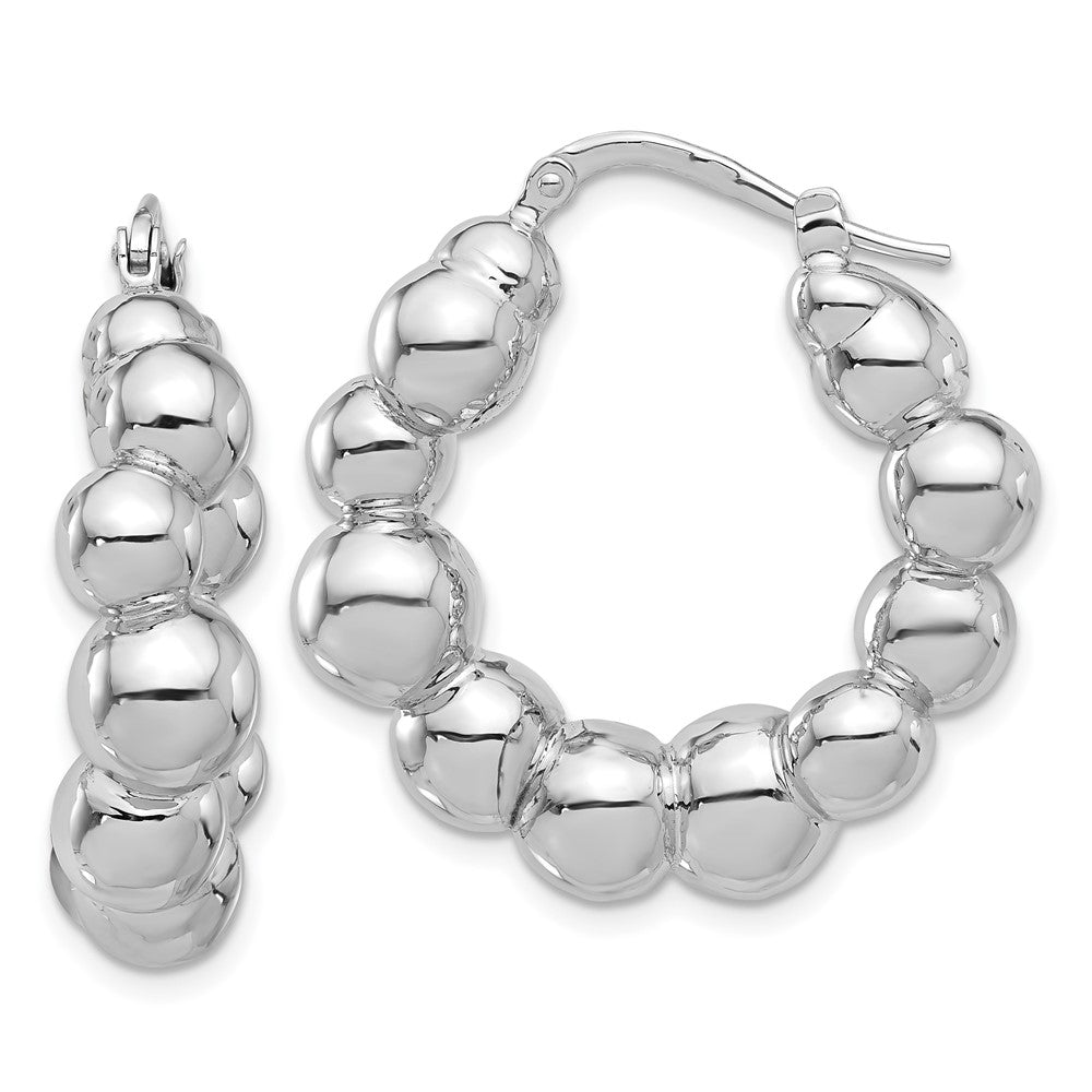 QE16843 Sterling Silver Rhodium-plated Polished Bead Hoop Earrings