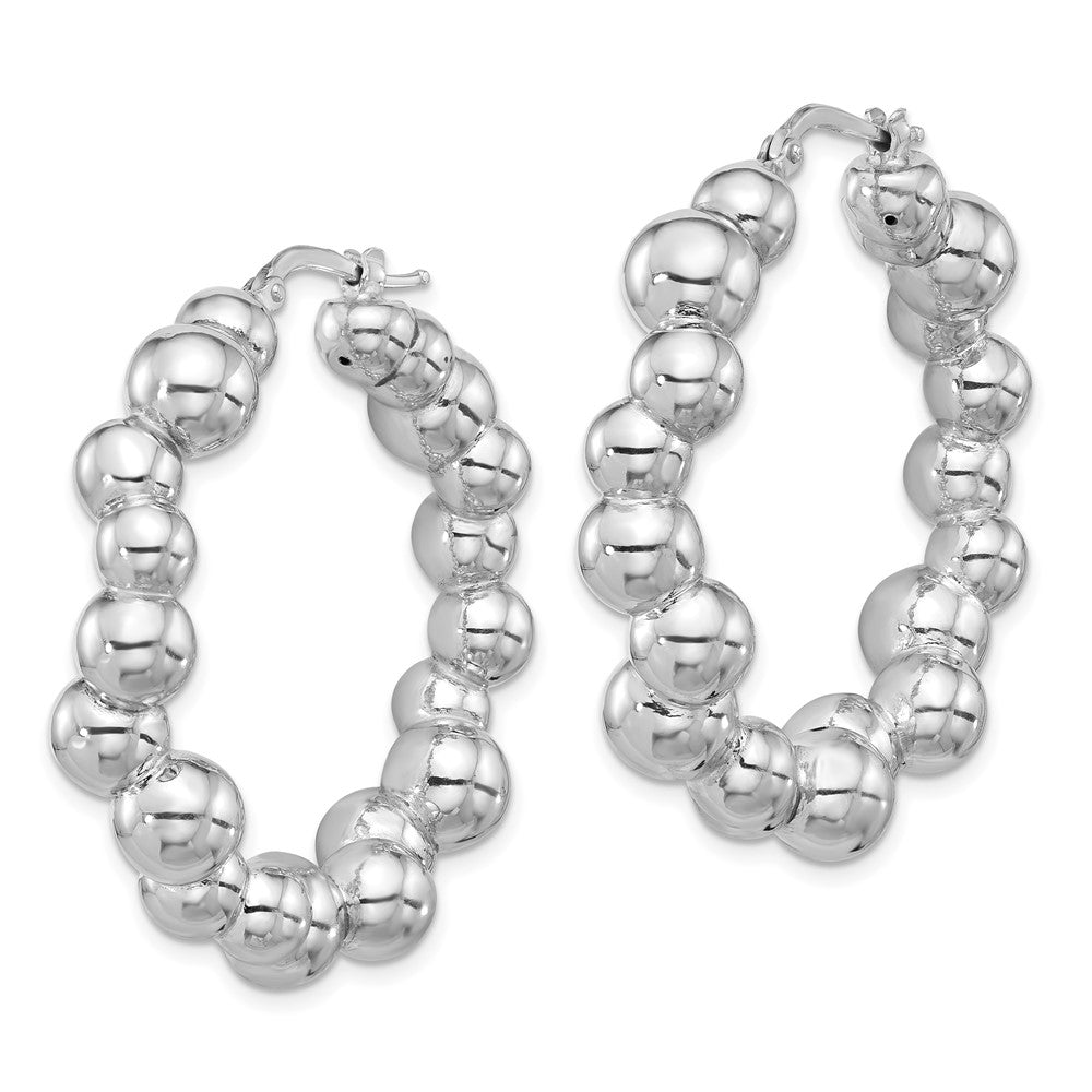 QE16844 Sterling Silver Rhodium-plated Polished Bead Hoop Earrings