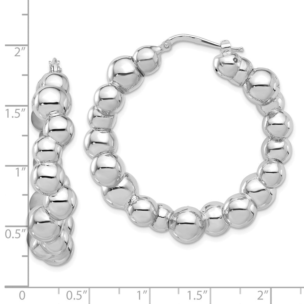 QE16844 Sterling Silver Rhodium-plated Polished Bead Hoop Earrings