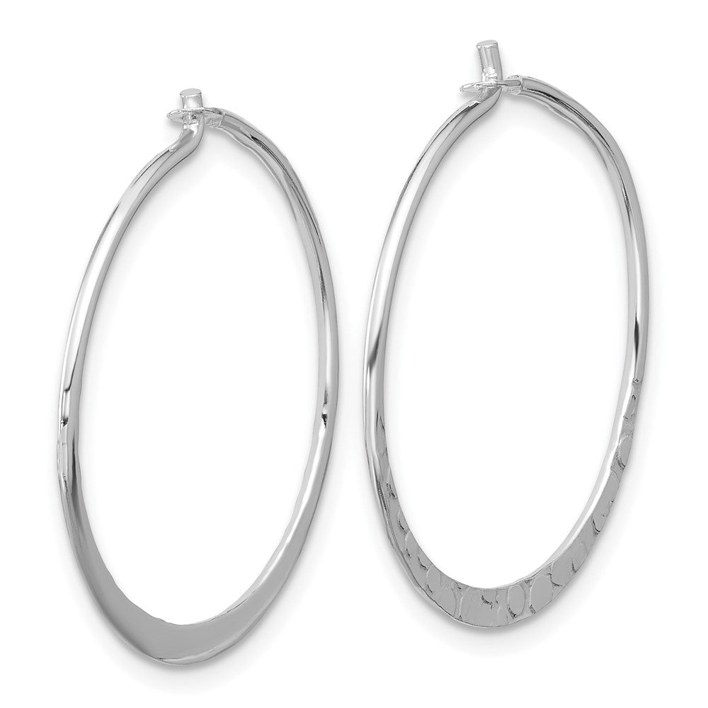QE16847 Sterling Silver Polished and Hammered Medium Round Hoop Earrings