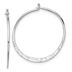 QE16847 Sterling Silver Polished and Hammered Medium Round Hoop Earrings