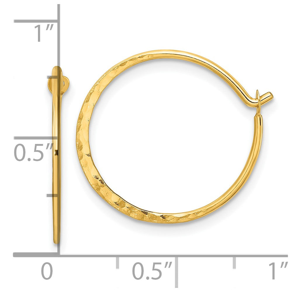 QE16848GP Sterling Silver Gold-tone Polished and Hammered Hoop Earrings