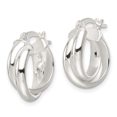 QE16858 Sterling Silver Polished Twisted Double Hoop Earrings