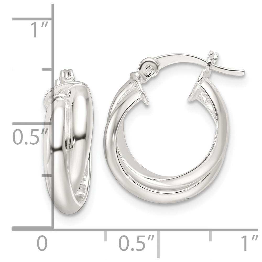 QE16858 Sterling Silver Polished Twisted Double Hoop Earrings