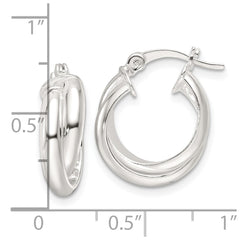 QE16858 Sterling Silver Polished Twisted Double Hoop Earrings