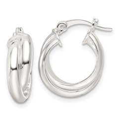 QE16858 Sterling Silver Polished Twisted Double Hoop Earrings