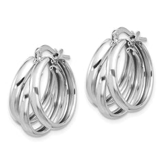 QE16859 Sterling Silver Rhodium-plated Polished Triple Hoop Earrings