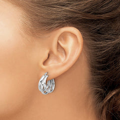 QE16859 Sterling Silver Rhodium-plated Polished Triple Hoop Earrings