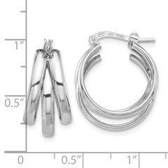 QE16859 Sterling Silver Rhodium-plated Polished Triple Hoop Earrings