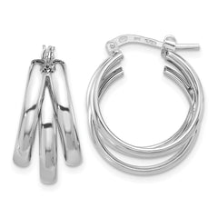 QE16859 Sterling Silver Rhodium-plated Polished Triple Hoop Earrings