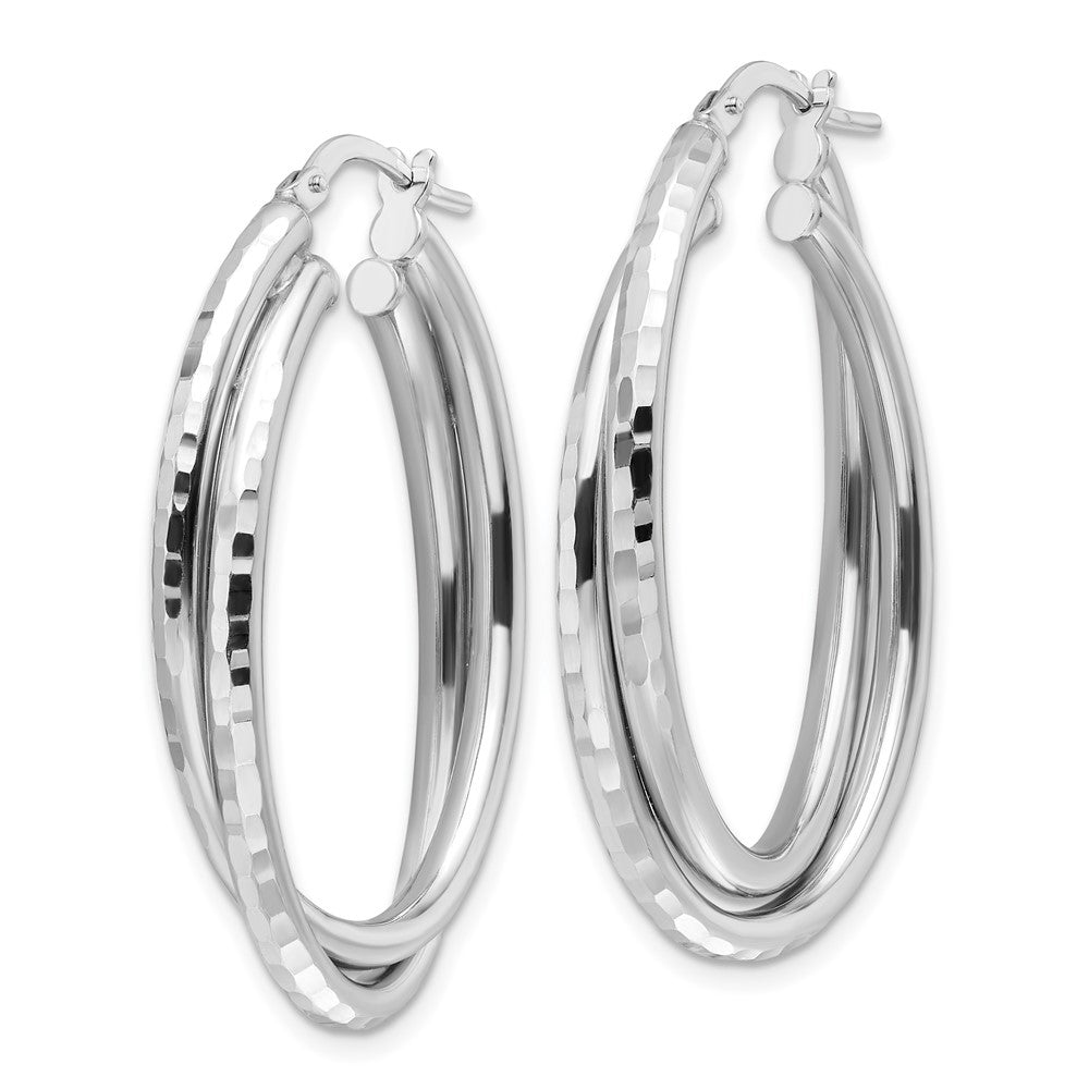 QE16860 Sterling Silver Rhodium-plated Polished Diamond-cut Hoop Earrings