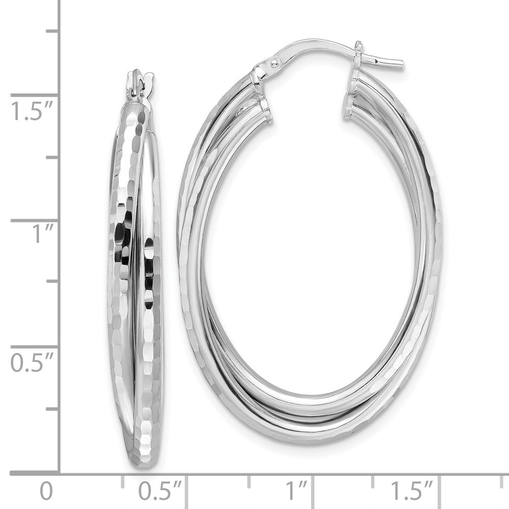 QE16860 Sterling Silver Rhodium-plated Polished Diamond-cut Hoop Earrings