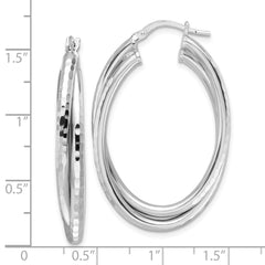 QE16860 Sterling Silver Rhodium-plated Polished Diamond-cut Hoop Earrings