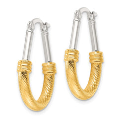 QE16861 Sterling Silver and Gold-tone Polish and Textured Fancy Hoop Earrings