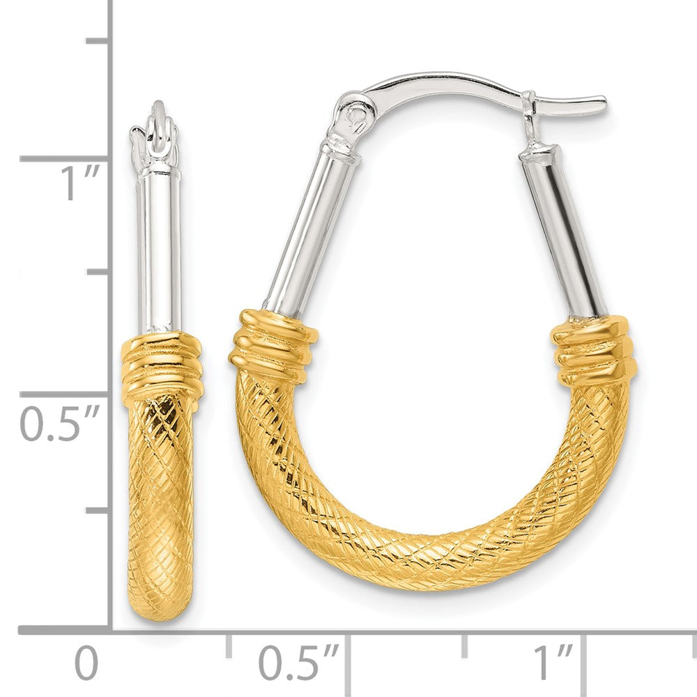 QE16861 Sterling Silver and Gold-tone Polish and Textured Fancy Hoop Earrings