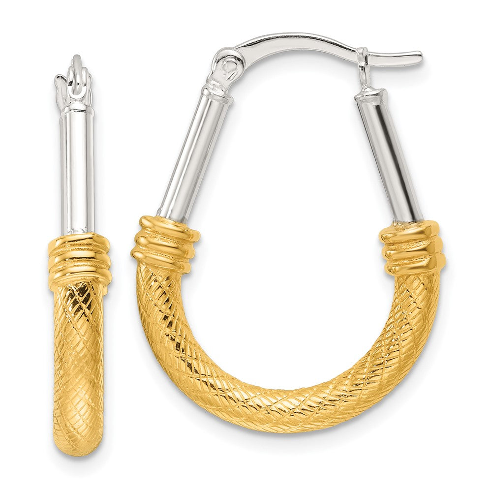 QE16861 Sterling Silver and Gold-tone Polish and Textured Fancy Hoop Earrings