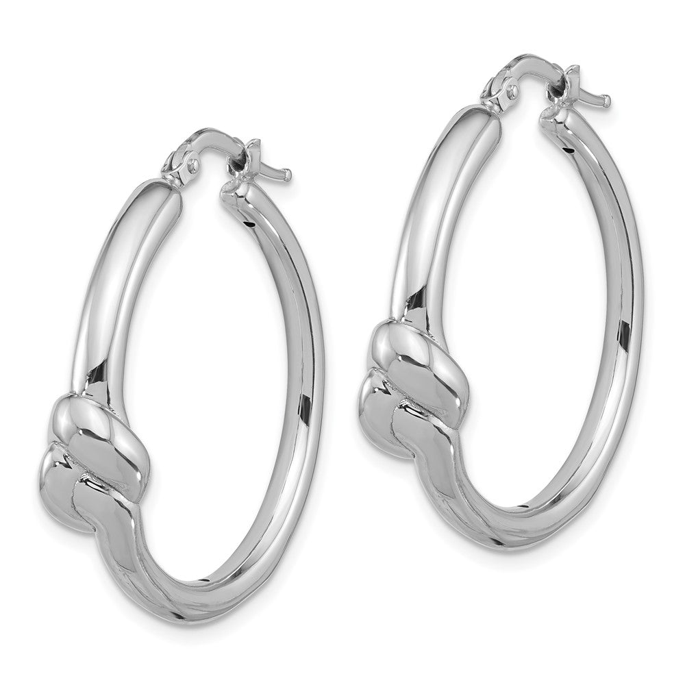 QE16893 Sterling Silver Rhod-plated Polished Knot Large Round Hoop Earrings