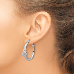 QE16893 Sterling Silver Rhod-plated Polished Knot Large Round Hoop Earrings