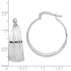 QE16896 Sterling Silver RH-Plated Textured and Tapered MED Round Hoop Earrings