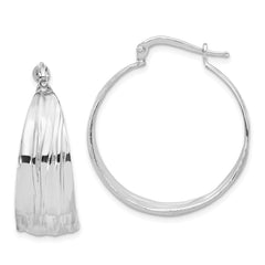 QE16896 Sterling Silver RH-Plated Textured and Tapered MED Round Hoop Earrings