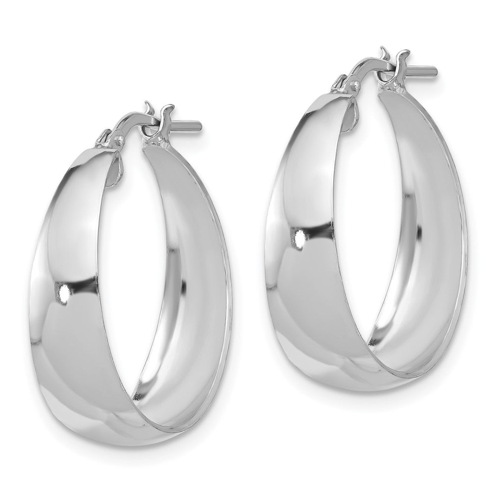QE16900 Sterling Silver RH-plated Polished Tapered Round LG Hoop Earrings