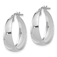 QE16900 Sterling Silver RH-plated Polished Tapered Round LG Hoop Earrings